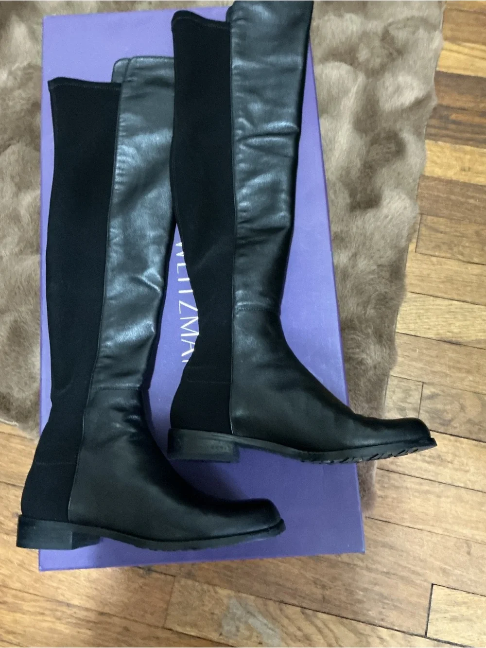 Stuart Weitzman Black Over-The-Knee Leather & Stretch Boots